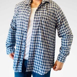 Gap Blue Checkered Gingham Long Sleeve Casual Button Down Mens Shirt sz L